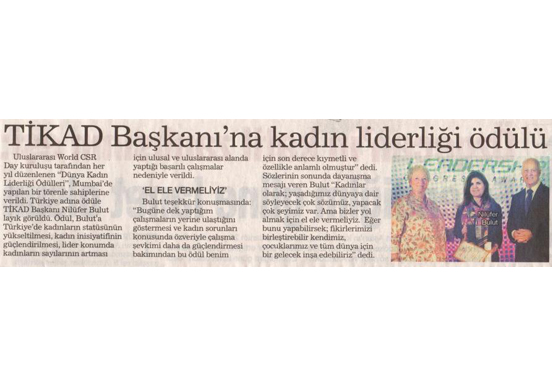 TİKAD Başkanı'na kadın liderliği ödülü 